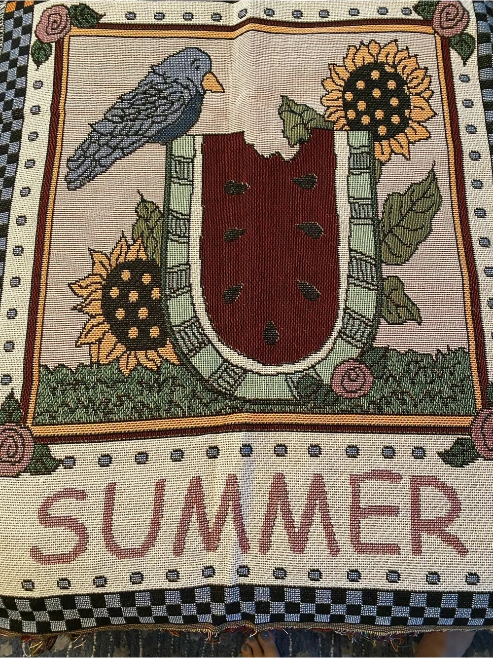 Vintage 1990s American Weavers Tapestry Throw Blanket 4 Seasons Country Decor